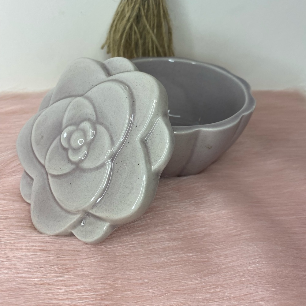 Trinket Box Ceramic 3D Rose Floral Teal Treasure Trinket Jewelry Decor Gift